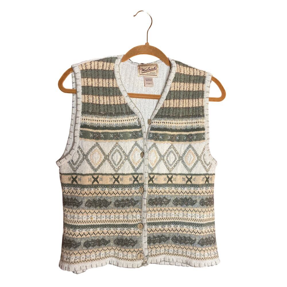 VINTAGE Women Woolrich Green Knitwear Grandma Sweater Vest Medium
